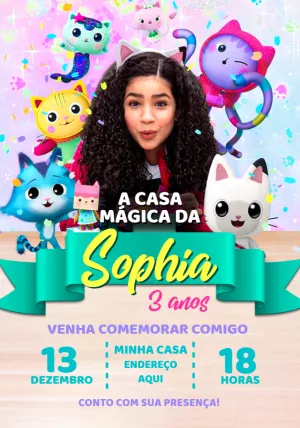 Convite Aniversário A Casa Mágica da Gabby para Editar Online
