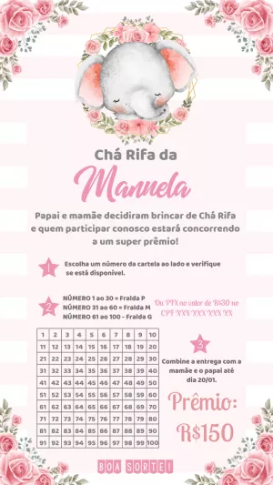 Chá Rifa Elefantinha Floral para Editar e Imprimir