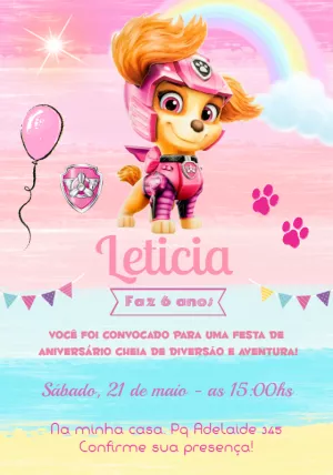 Convite de Aniversário Skye Patrulha Canina para Editar Online