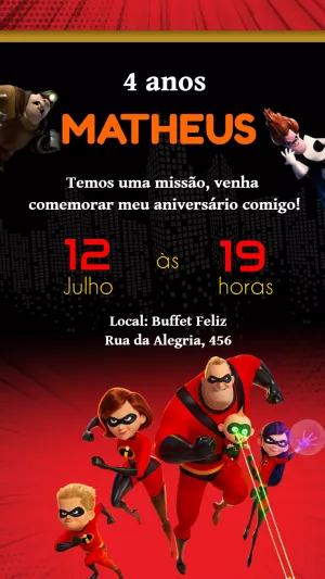 Convite Aniversário Os Incríveis para Editar Online e Imprimir