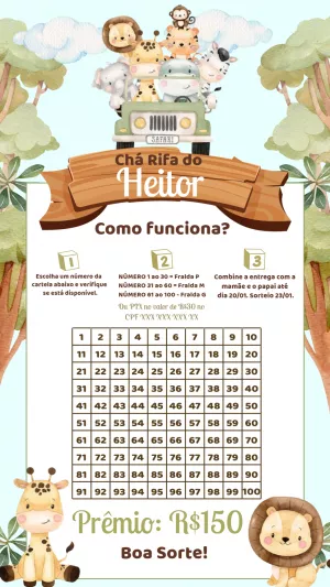 Chá Rifa Safari com Animais Fofos para Editar Online