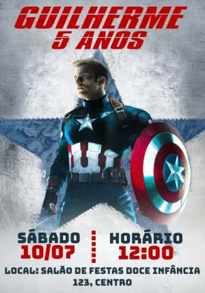 Convite Aniversário Capitão América para Editar Online