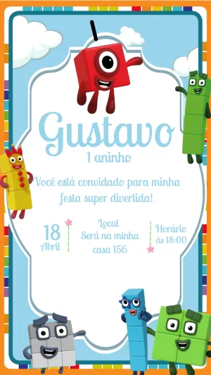 Convite Aniversário Numberblocks para Editar Online