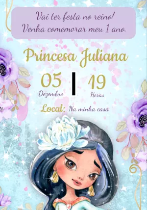 Convite de Aniversário Princesa Jasmine para Editar Online