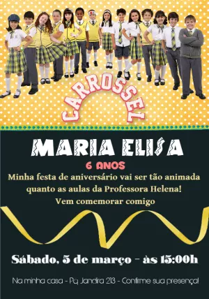 Convite de Aniversário Carrossel com a Turma para Editar Online
