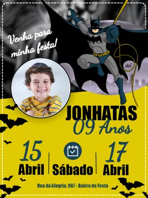 Convite Aniversário Batman com Foto para Editar Online