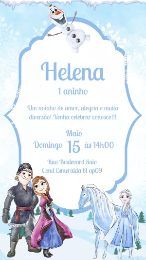 Convite de Aniversário Frozen com Personagens para Editar Online