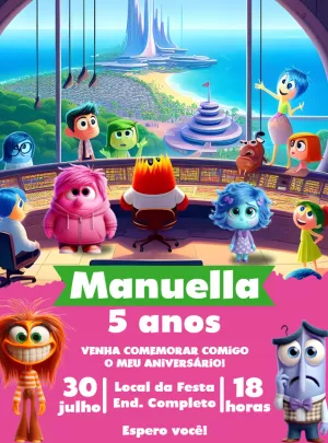 Convite de Aniversário Divertida Mente 2 para Editar Online
