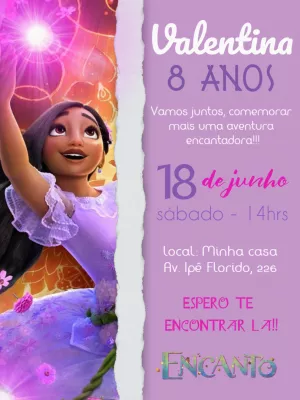 Convite de Aniversário Encanto Isabela para Editar Online