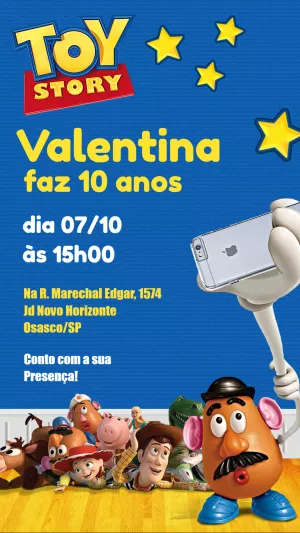 Convite de Aniversário Toy Story com Personagens para Editar