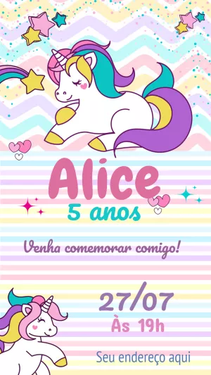 Convite de Aniversário Unicórnio Mágico para Editar Online