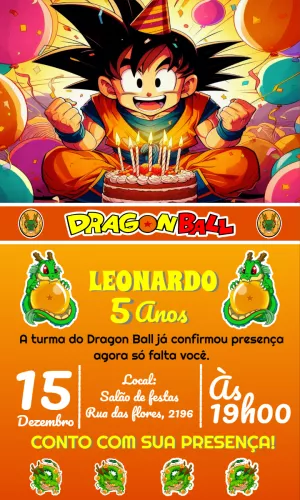 Convite de Aniversário Dragon Ball Z com Goku para Editar Online