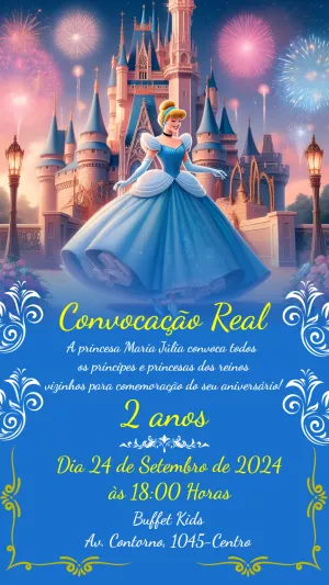 Convite de Aniversário Cinderela Princesa para Editar Online