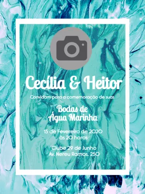 Convite Bodas de Água Marinha com Foto para Editar Online