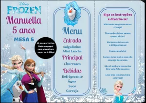 Menu de Mesa Frozen Editável para Aniversário