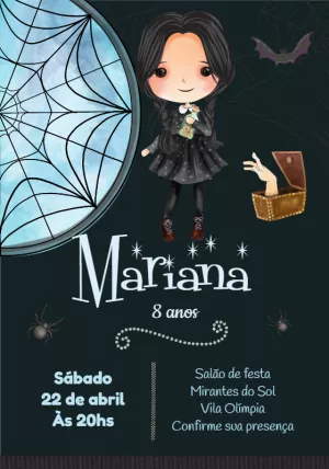 Convite Aniversário Wandinha Addams para Editar Online