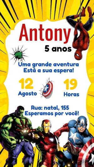 Convite Aniversário Vingadores com Super-Heróis para Editar