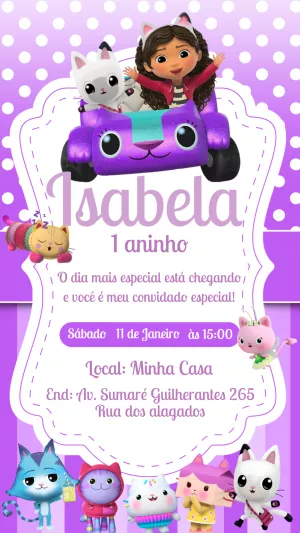 Convite Aniversário A Casa Mágica da Gabby para Editar Online