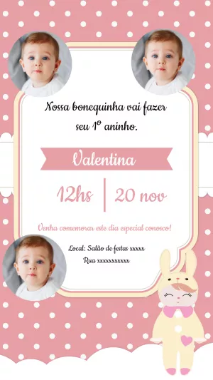 Convite Aniversário Boneca Metoo com Foto para Editar Online