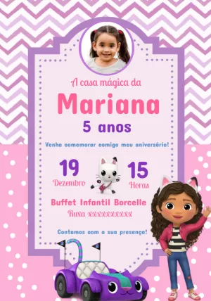Convite Aniversário A Casa Mágica da Gabby com Foto para Editar