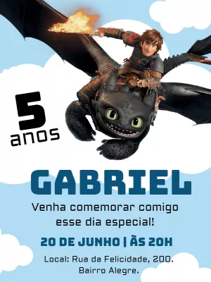 Convite Aniversário Como Treinar Seu Dragão Editável Online