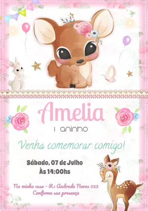 Convite Aniversário Cervinho Bosque Encantado para Editar