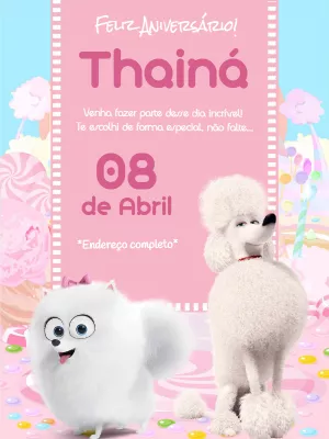 Convite de Aniversário Pets com Personagens para Editar Online