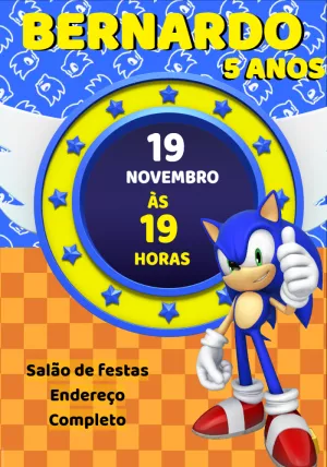 Convite Aniversário Sonic: Crie e Edite Online Facilmente