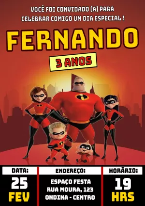 Convite Aniversário Os Incríveis Editável para Imprimir