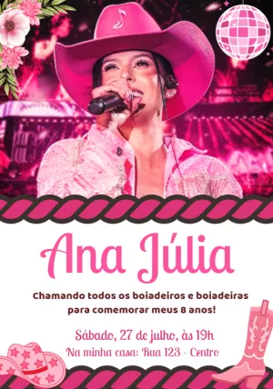 Convite de Aniversário Boiadeira Ana Castela para Editar Online