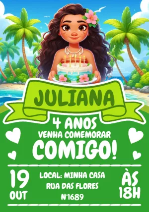 Convite de Aniversário Moana Baby para Editar Online