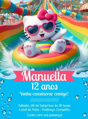 Convite Aniversário Hello Kitty Pool Party para Editar Online