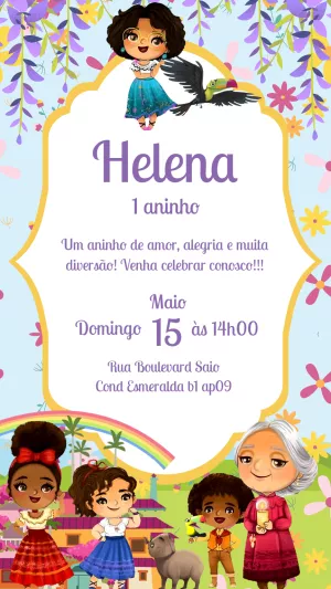 Convite Aniversário Encanto com Personagens para Editar Online