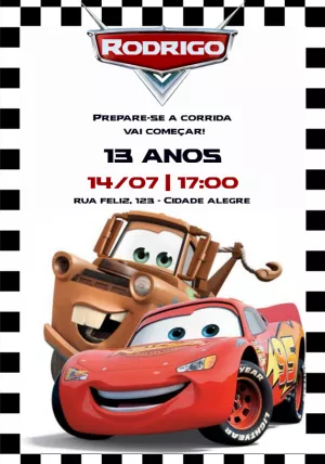 Convite Aniversário Carros para Editar e Imprimir
