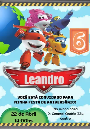 Convite Aniversário Super Wings para Editar Online