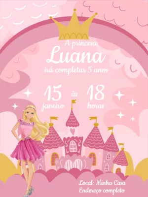 Convite Aniversário Barbie Princesa para Editar Online
