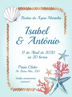 Convite Bodas de Água Marinha Tema Náutico para Editar