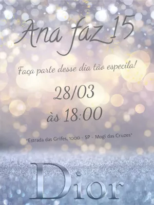 Convite de 15 Anos Grife Luxo com Glitter para Editar Online