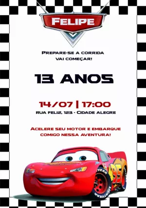Convite de Aniversário Carros Editável para Imprimir