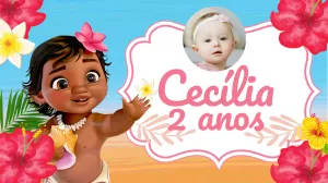 Painel de Aniversário Moana Baby com Foto para Editar Online