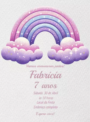 Convite Aniversário Arco Íris Mágico para Editar Online
