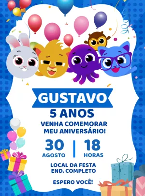 Convite de Aniversário Bolofofos com Personagens para Editar