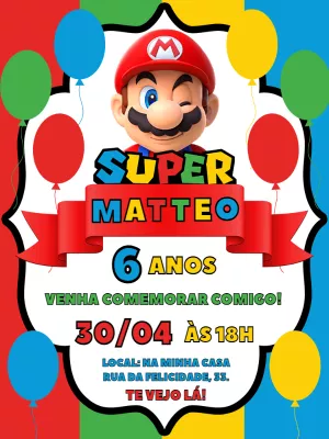 Convite de Aniversário Super Mario Bros Editável Online