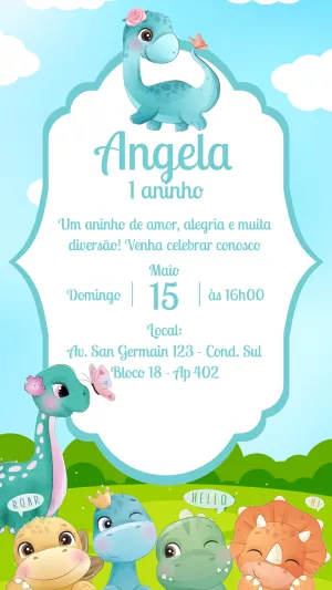 Invitación de cumpleaños Dinosaurio – Estático – Gisele