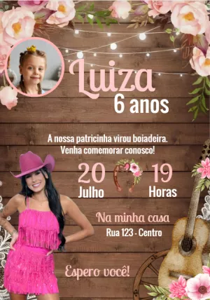 Convite Aniversário Boiadeira com Foto para Editar Online