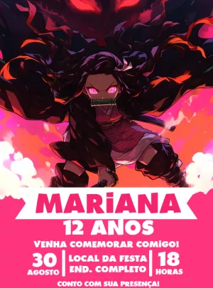 Convite Aniversário Nezuko Demon Slayer para Editar Online