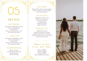 Menu de Casamento Dourado com Foto para Editar Online