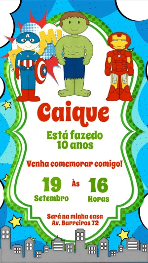 Convite de Aniversário Vingadores Infantil para Editar Online