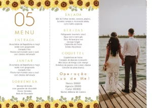 Menu de Casamento Girassol com Foto para Editar Online
