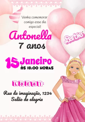 Invitación de cumpleaños Barbie – Estático – Convites Personalizados